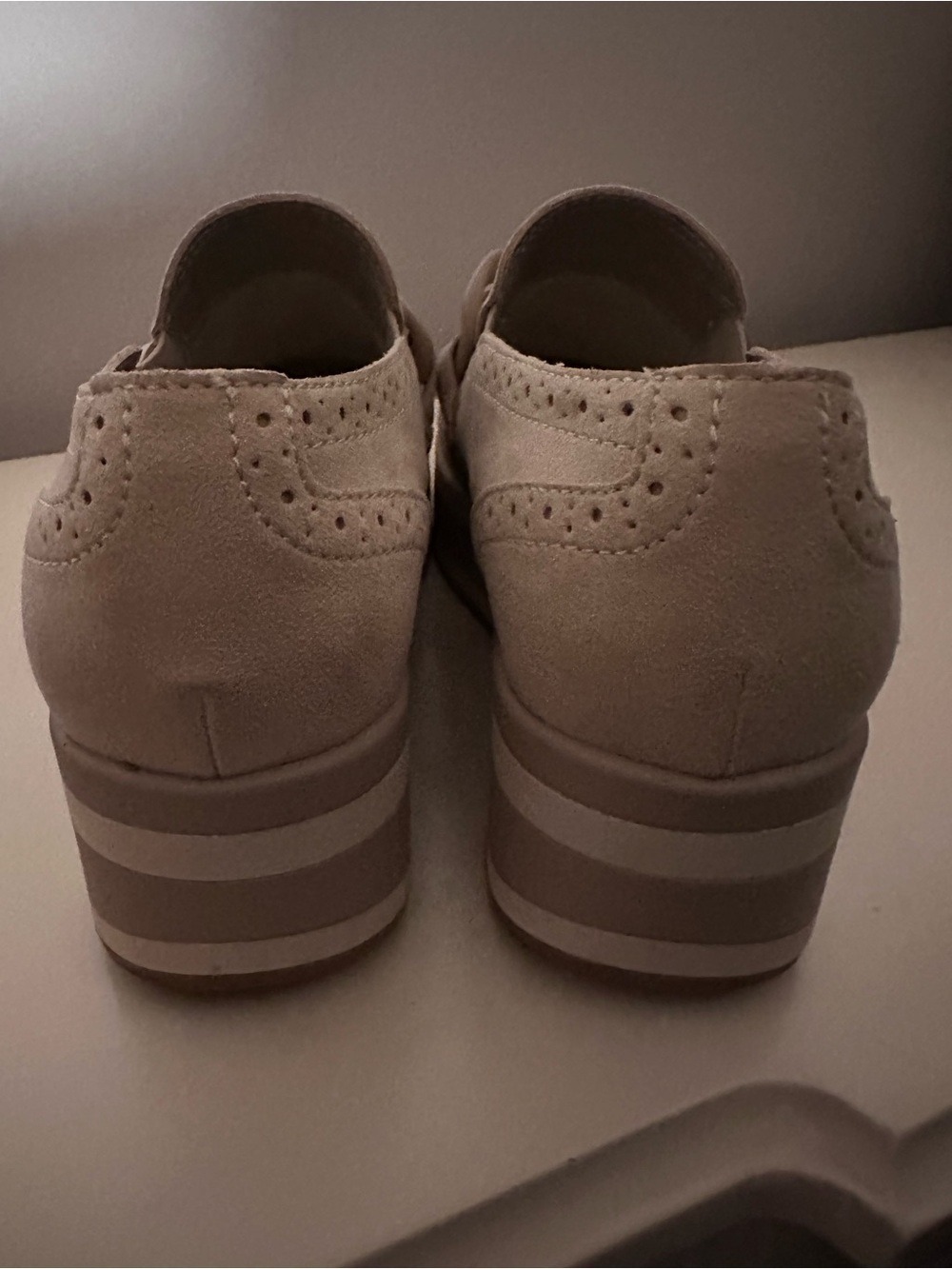 Beige Suede Loafers with Chunky Chain Accent - Picture 4 of 4